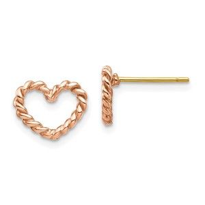 14K Rose Polished Twisted Heart Post Earrings
